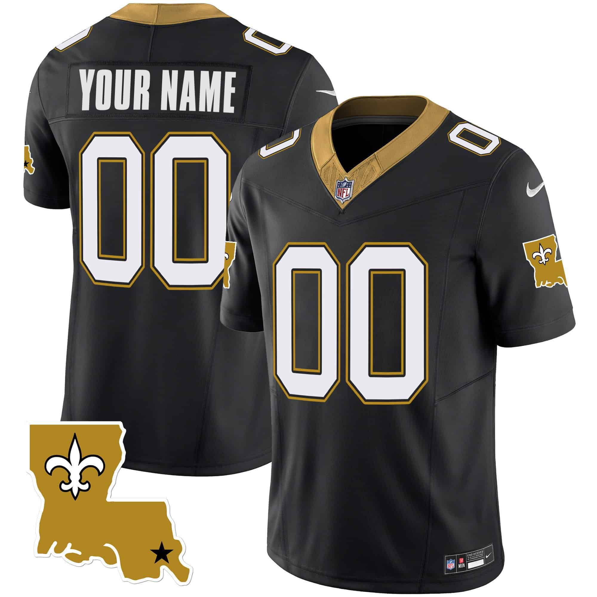 Men New Orleans Saints Black 2024 Nike 1987 Legacy Vapor Custom NFL Jersey style 1